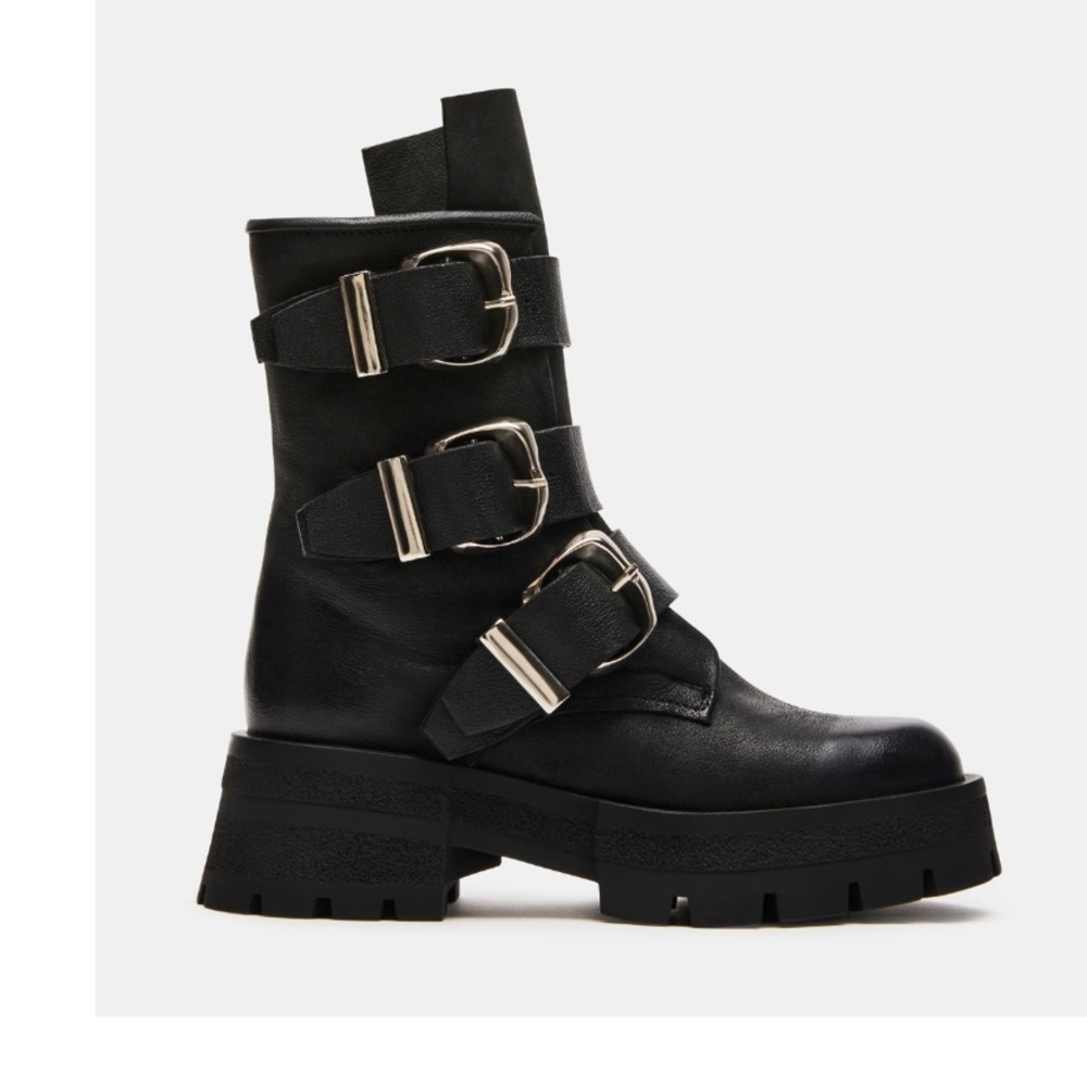 Steve Madden Black Combat Boots with Silver Buckles